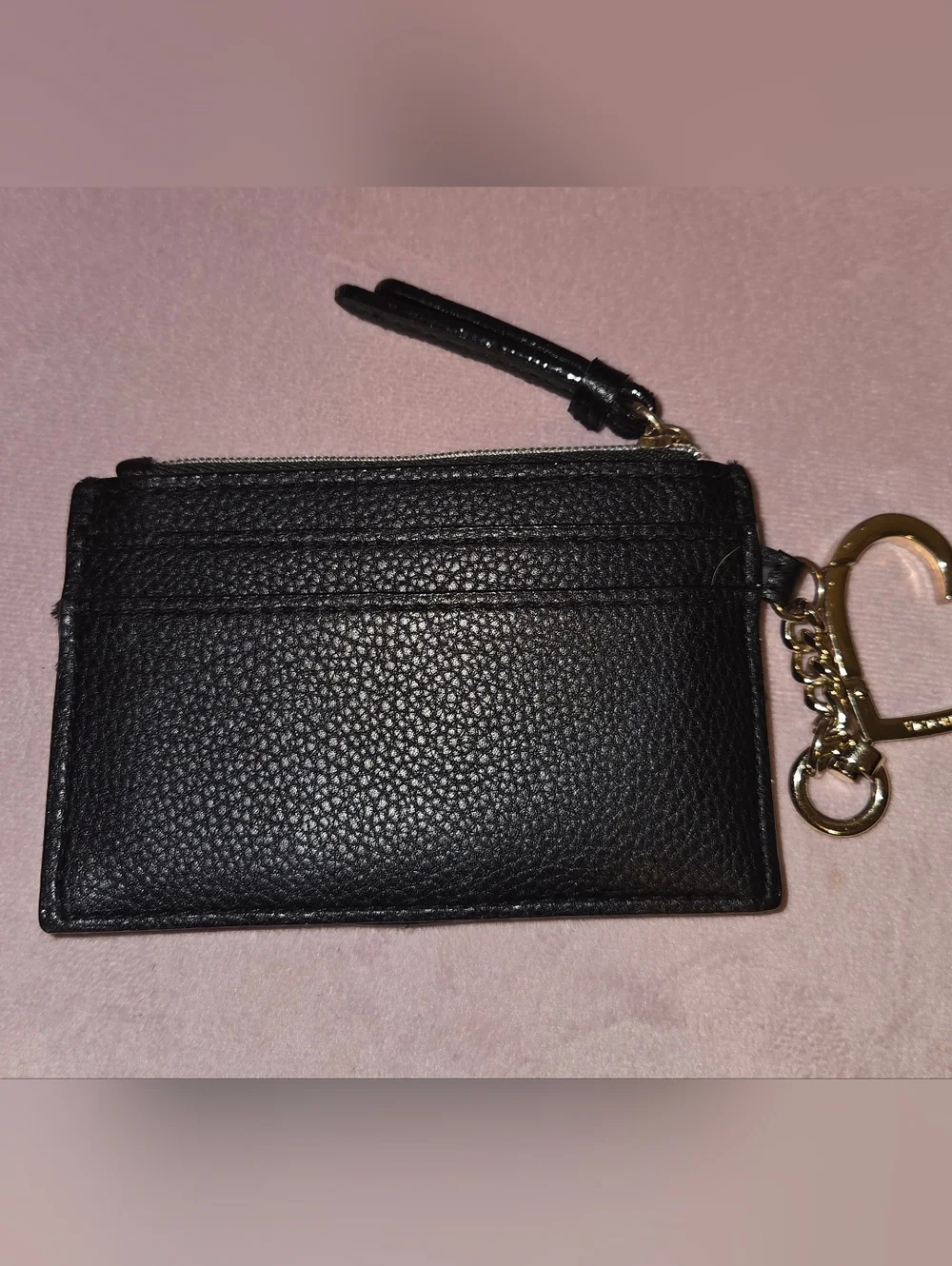 Victoria's Secret Black Quilted Card Holder with Gold Heart Keyring - Picture 2 of 6